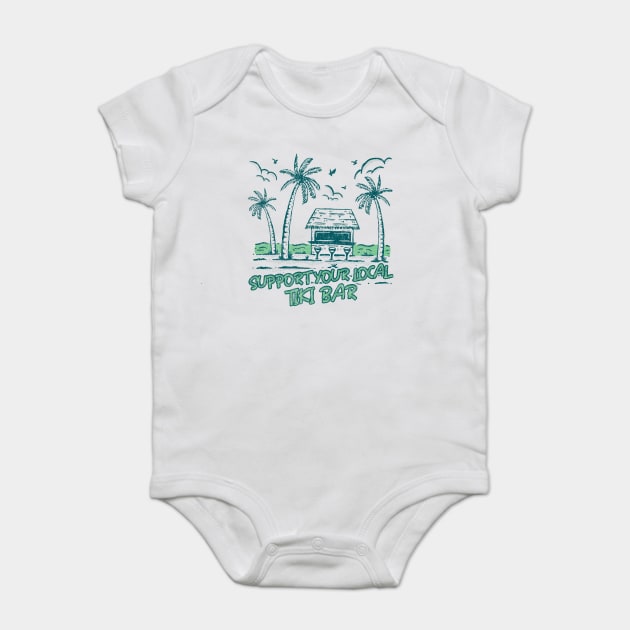 Support Your Local Tiki Bar Vintage Palm Tree on the Beach Vibe Baby Bodysuit by Joaddo